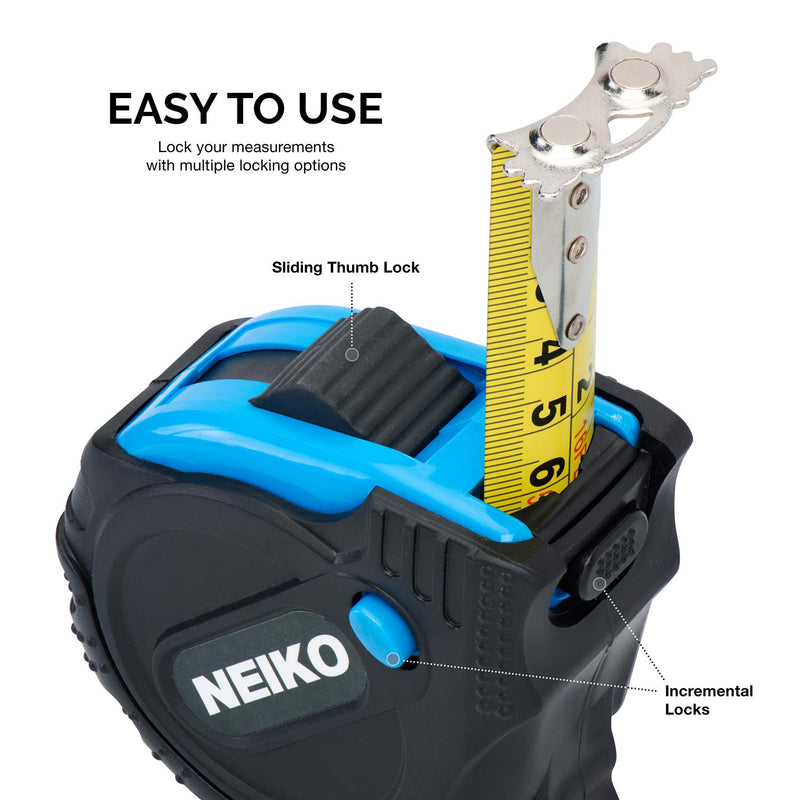 [Australia - AusPower] - NEIKO 01596A Tape Measure 16' (5M) Maximum Length | SAE/Metric Dual-Side Markings | 1" Nylon Coated Steel Blade | True Zero Dual Magnetic Hooks | Impact Resistant ABS Housing 