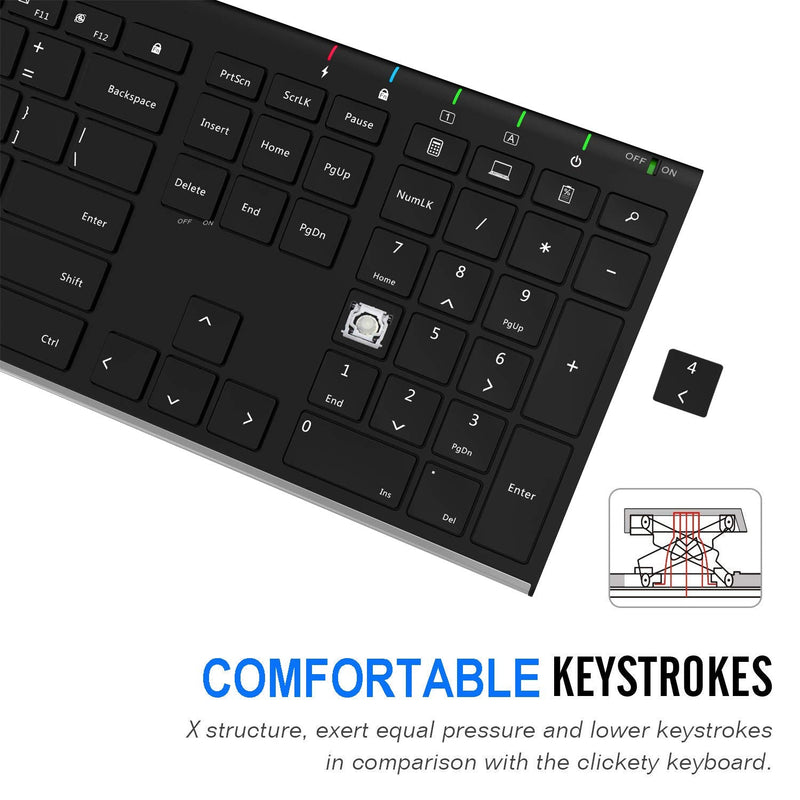 [Australia - AusPower] - Arteck 2.4G Wireless Keyboard Stainless Steel Ultra Slim Full Size Keyboard with Numeric Keypad for Computer/Desktop/PC/Laptop/Surface/Smart TV and Windows 10/8/ 7 Built in Rechargeable Battery 