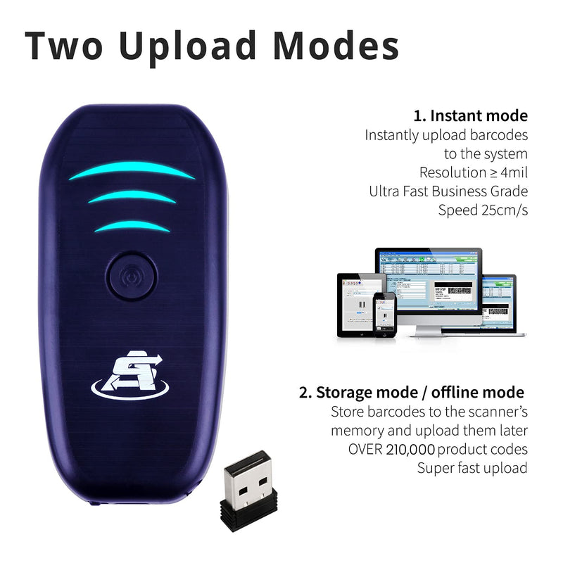 [Australia - AusPower] - ScanAvenger 1D Wireless Bluetooth Mini-Barcode Scanner: 3-in-1 Hand Held-Automatic, Vibration, Handheld, Portable, USB Bar Code EAN-UPC Reader -Cordless, Rechargeable Scan Gun for Inventory Management 