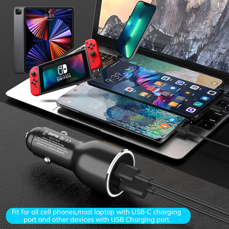 [Australia - AusPower] - USB Type C Car Charger Fast Charging, Metal Car Charger Adapter Quick Charge QC3.0 PD 45W 20W PPS for iPhone 13/12 Pro Max Samsung Pixel USBC Laptop PD Black 