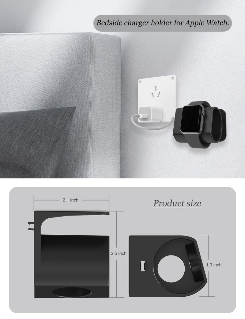 [Australia - AusPower] - Wall Stand for Apple Watch Charger Fit for Apple Watch Wall Mount Bedside Watch Charger Holder Dock for iWatch Series Ultra,8,SE2,7,6,SE,5,4,3,2,1and More Damage-Free Self Adhesive (Black) Black 