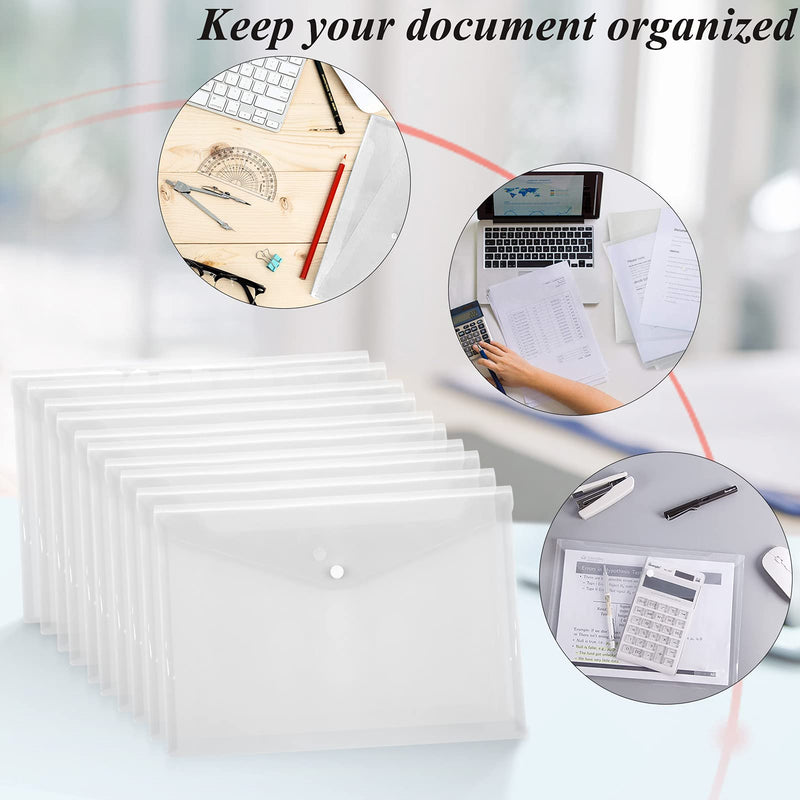 [Australia - AusPower] - Toplive File Folders,12 Packs Plastic Envelopes Clear A4 Letter Size Waterproof Poly Envelopes Folders with Snap Closure for Office School Supplie 