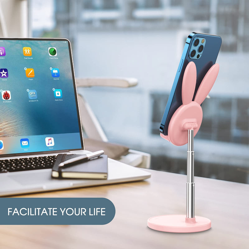 [Australia - AusPower] - Cute Bunny Phone Stand, Angle Height Adjustable OATSBASF Cell Phone Stand for Desk, Thick Case Friendly Phone Holder Stand, Compatible with iPhone, Kindle, iPad, Switch, Tablets, All Phones (Pink) Pink 