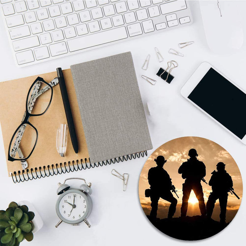 [Australia - AusPower] - Round Mouse Pad with Coasters Set, American Army Troops Military Design Mouse Pad, Non-Slip Rubber Base Mouse Pads for Laptop and Computer Office Accessories 