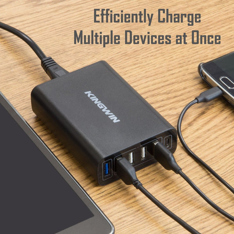 [Australia - AusPower] - Kingwin 60W 6-Port USB Quick Charge 3.0 for Home & Office W/USB Type C Port Desk Charger for iPhone 7/6S/Plus, iPad Pro/Air 2/Mini/iPod, Galaxy S8/S7/S6/Edge, Note5/4, LG, Nexus, HTC, Etc (PS-7345) PS-7345 