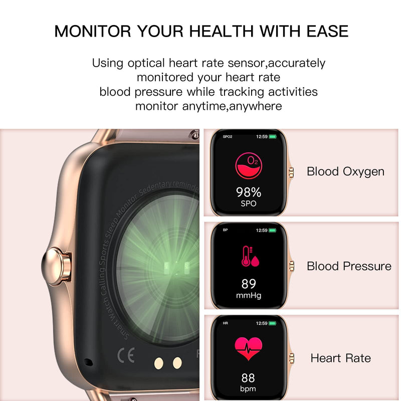 [Australia - AusPower] - Smart Watch, Smart Watch for Android Phones(Call Receive/Dial), 1.70" HD Full Touch Screen Fitness Tracker for Android Phones with Heart Rate/Blood Pressure/Tracking for Women Men Sakura Pink 