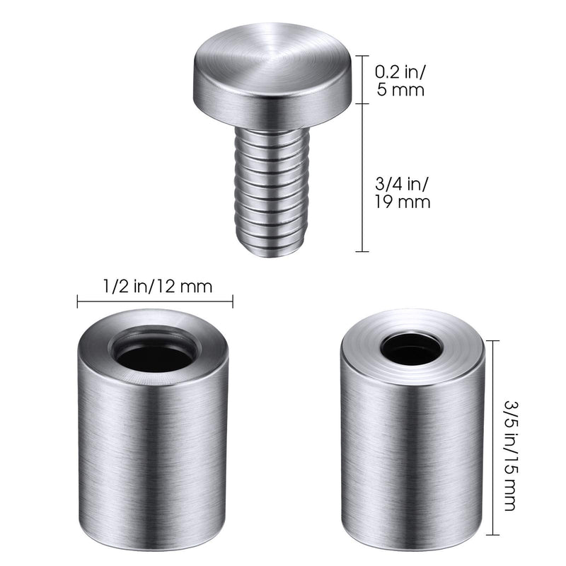 [Australia - AusPower] - 1/2 x 3/4 Inch Sign Standoff Screws Advertising Screws Stainless Steel Wall Standoff Mounts for Glass Acrylic Signs (12) 12 