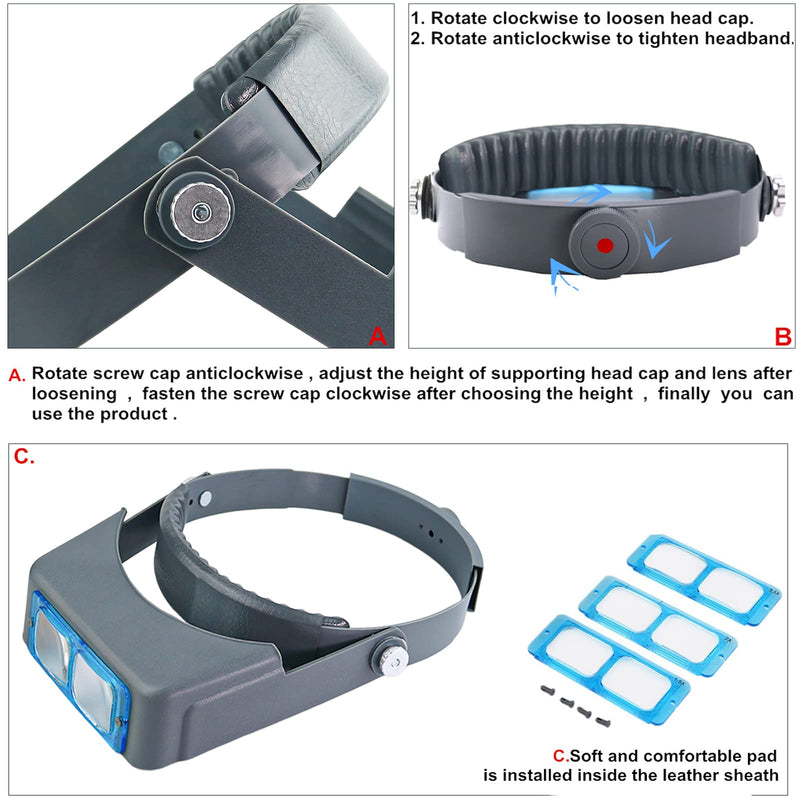 [Australia - AusPower] - Headband Magnifier Double Lens Head-Mounted Reading Magnifier Loupe Jewelry Visor Opitcal Glass Binocular Magnifier with Lens Magnification-1.5X 2X 2.5X 3.5X 1.5x-3.5x Optical Glass 