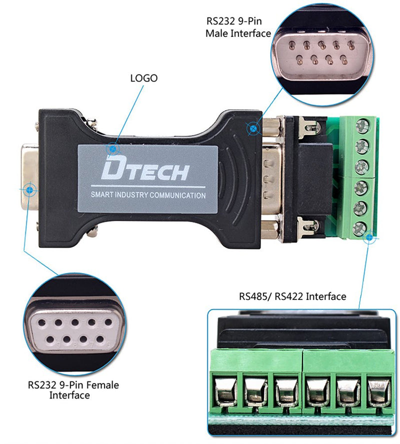 [Australia - AusPower] - DTECH RS232 to RS485 / RS422 Serial Communication Data Converter Adapter Mini-Size 