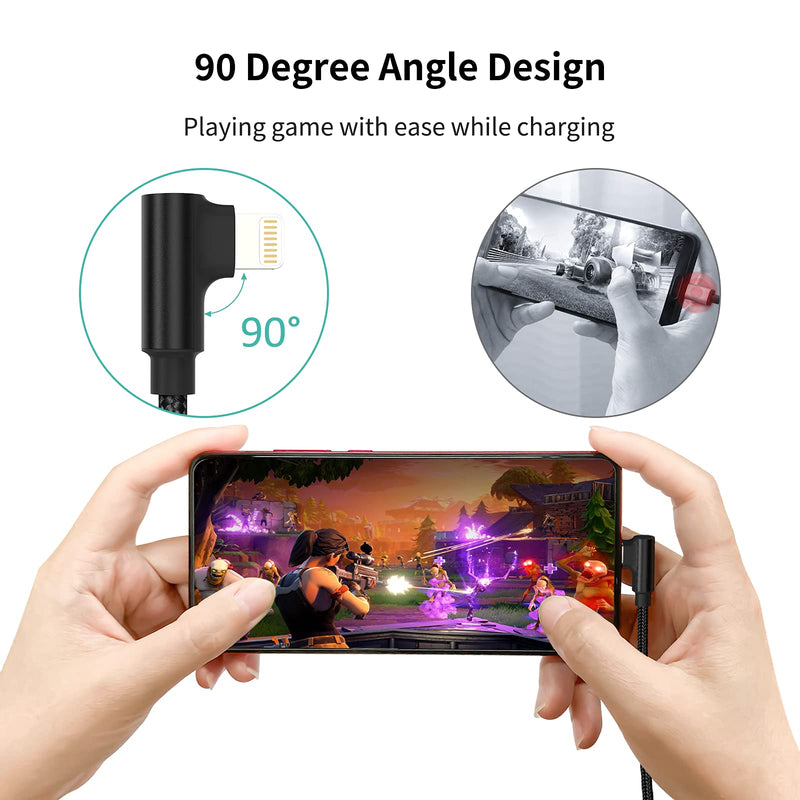[Australia - AusPower] - 1ft Right Angle Lightning Cable Short, 3 Pack Braided Fast Charging USB to iPhone Charger Cord 90 Degree Compatible with Apple iPhone 12 11 Pro Max Xs Xr X 5 6 7 8 Plus SE, iPad Air/Mini 1 Foot 