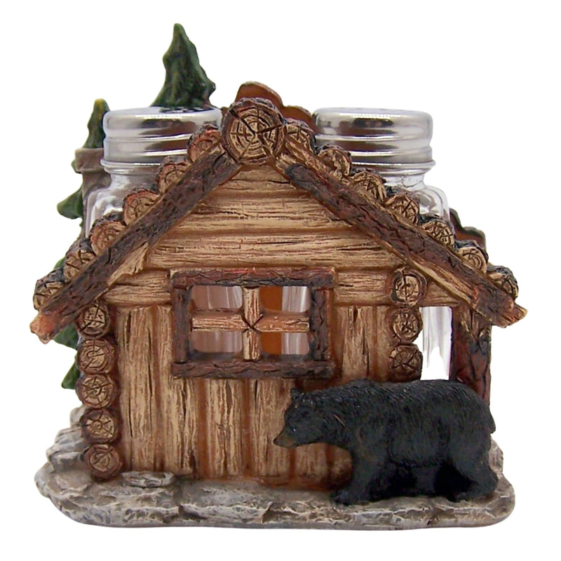 [Australia - AusPower] - Bear Outside Log Cabin Salt and Pepper Shaker Set, Shakers Included, 4 Inches 