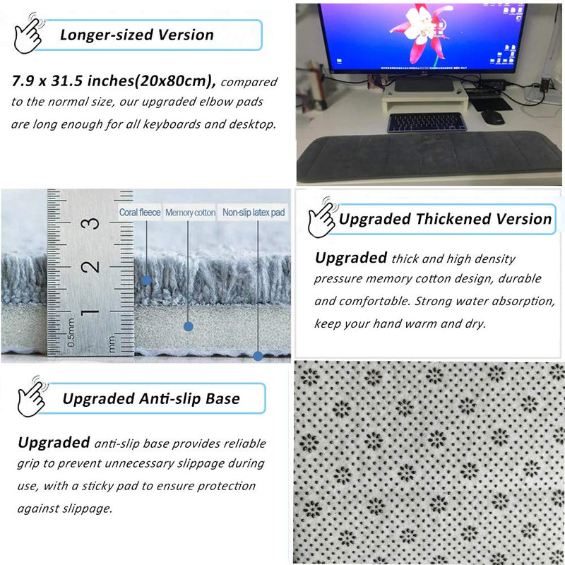 [Australia - AusPower] - Upgraded Computer Wrist Elbow Pad, Creatiee Premium Memory Cotton Desktop Keyboard Arm Rest Support Mat for Office Desktop Working Gaming - Less Elbow Pain(Long-Sized, 7.9 x 31.5 inch)(Gray) Gray 