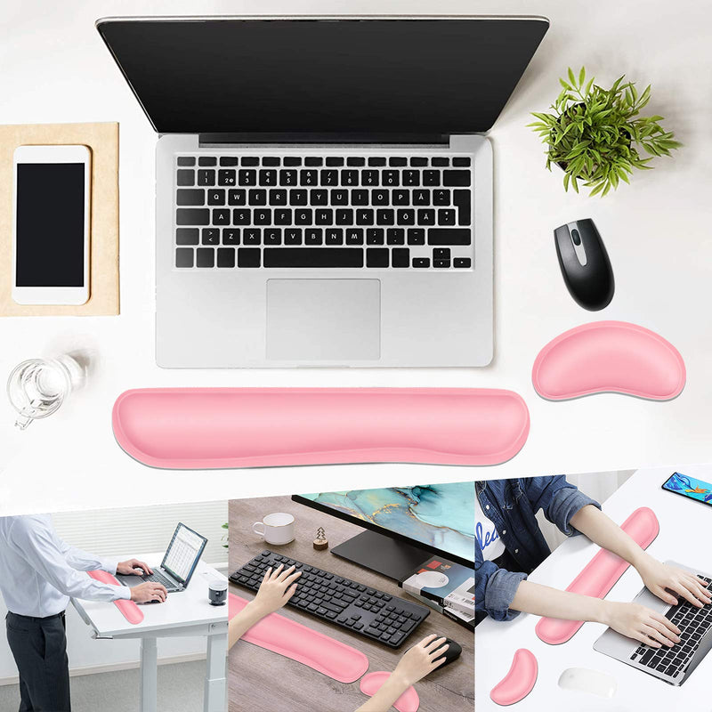 [Australia - AusPower] - DAPESUOM Keyboard Wrist Rest Pad, Mouse Wrist Rest Support, Ergonomic Mouse Pad, Upgrade Cleanable PU Leather Keyboard Wrist Pillow Rest Pad, Widened Memory Foam Set, Easy Typing, Pain Relief, Pink 