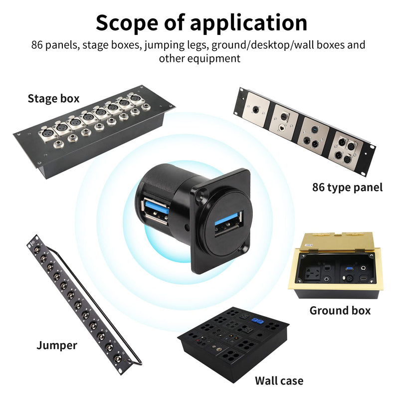 [Australia - AusPower] - QIANRENON USB 3.0 Panel-Mount Connector Socket Female to Female 90 Degree Right Angle Coupler High-Speed 5Gbps Data Transmission D-Type Extension Interface Adapter 