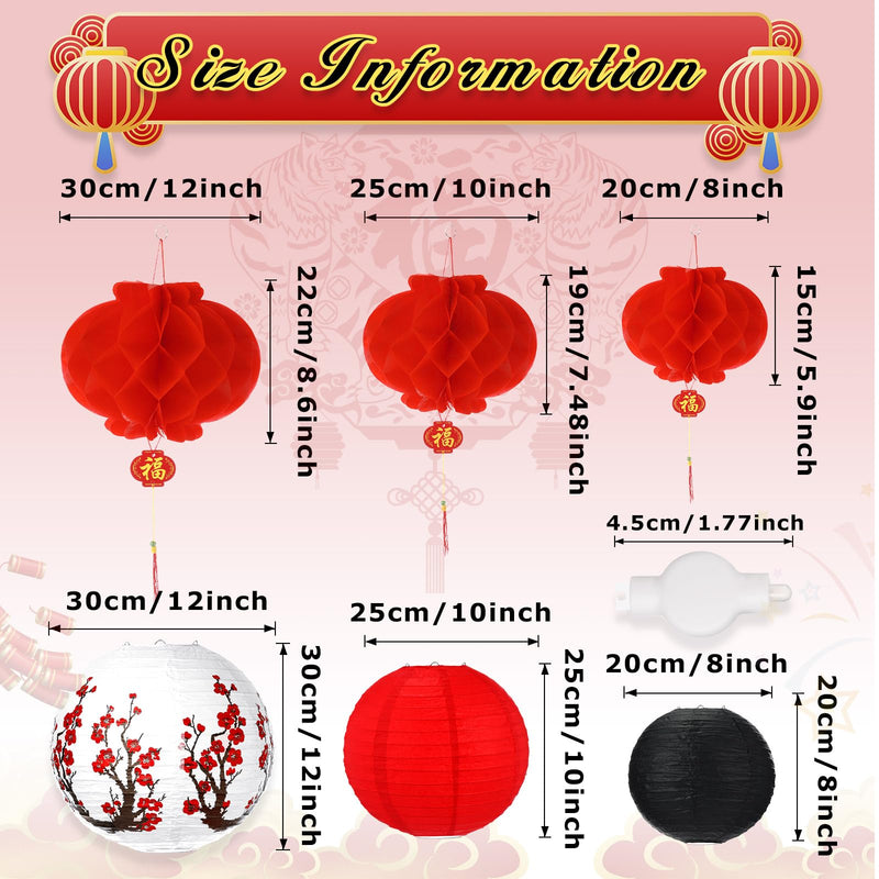 [Australia - AusPower] - Tuanse 30 Pcs LED Chinese Japanese Lanterns Decoration Includes Cherry Flowers Paper Lanterns Red Chinese Lanterns and LED Lantern Lights for New Year Spring Festival (Red, White, Black,Multi Size) 