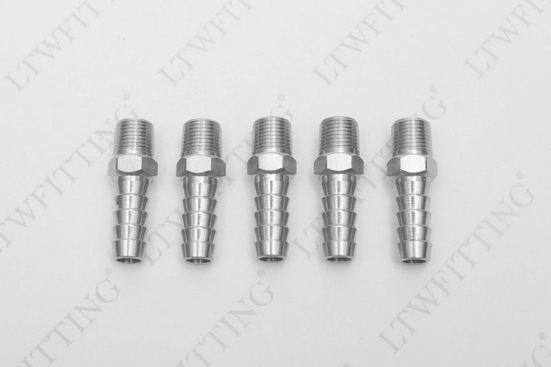[Australia - AusPower] - LTWFITTING Bar Production Stainless Steel 316 Barb Fitting Coupler/Connector 5/16" Hose ID x 1/8" Male NPT Air Fuel Water (Pack of 5) 