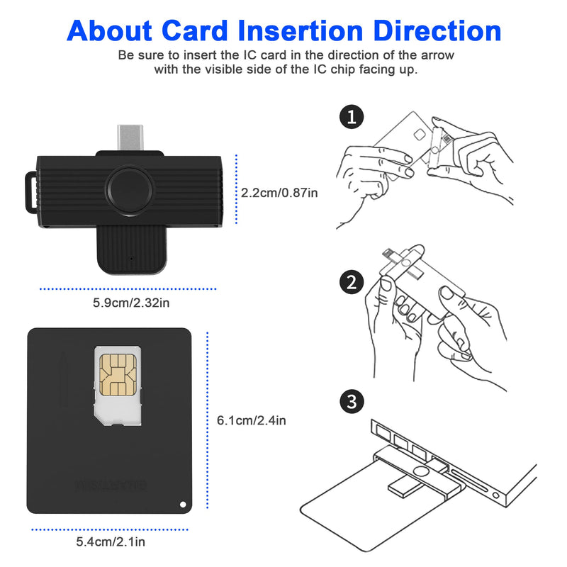 [Australia - AusPower] - CAC Reader, USB Type C Smart Card Reader+ SIM Card Reader, CAC Reader for Military Common Access CAC/IC Bank/Credit Card/Health card, Credit Card Reader Compatible Windows, Android Phone,Type C Laptop 