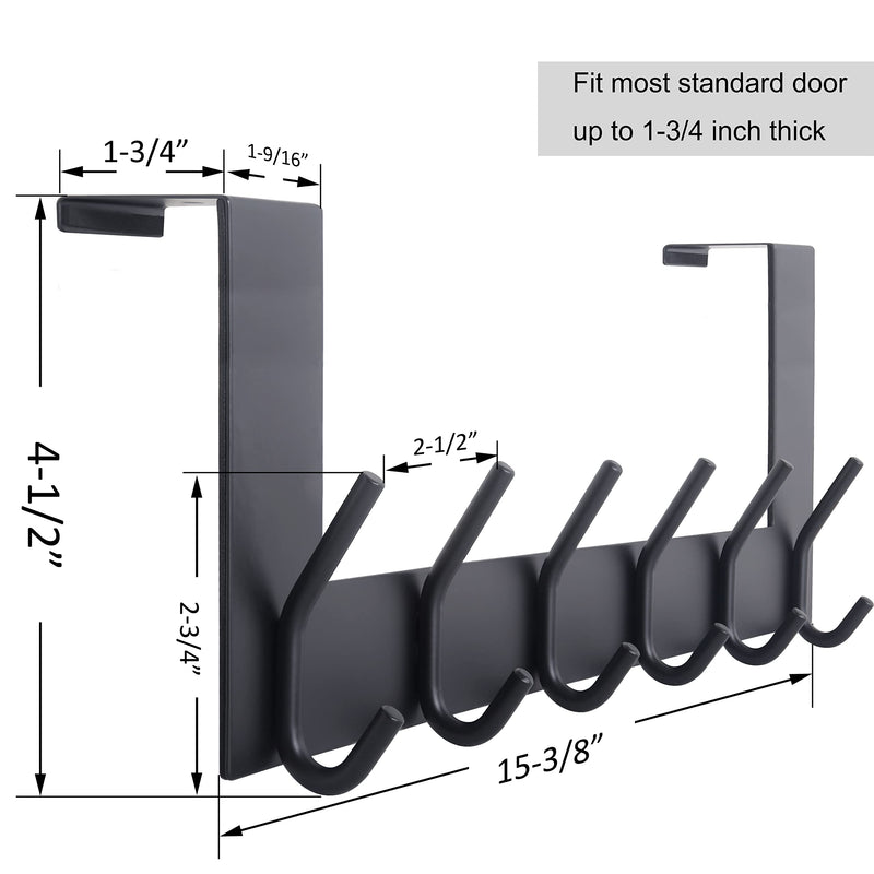 [Australia - AusPower] - WEBI Over The Door Hook Door Hanger:Over The Door Towel Rack with 6 Coat Hooks for Hanging,Towel Hanger Door Coat Hanger Over Door Coat Rack for Towels,Clothes,Back of Bathroom,Black Black 1 Pack 