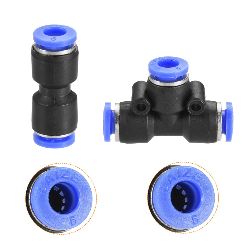 [Australia - AusPower] - MECCANIXITY Plastic Push to Connect Fittings Fit 6mm Tube OD Push Lock Tube Fitting, 5Pcs Straight 4Pcs Tee Black Blue 