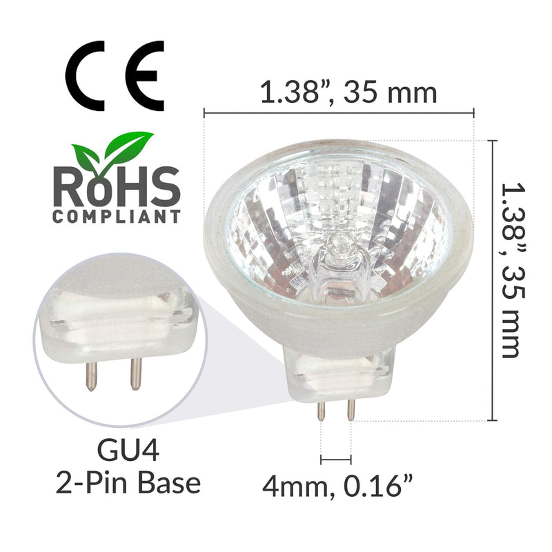 [Australia - AusPower] - Simba Lighting 10 Watt 12 Volt MR11 Halogen Spotlight Bulbs (2 Pack) 2-Pin 110lm 30° Beam Angle for Accent, Track Light, and Fiber Optics, GU4 Bi-Pin Base, Glass Cover, Warm White 2700K Dimmable 
