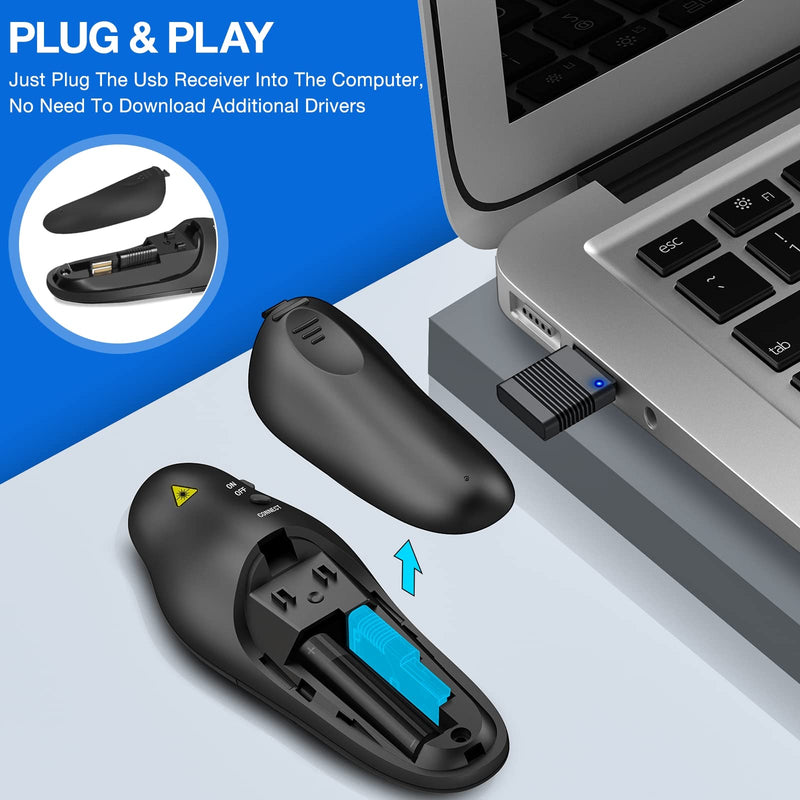 [Australia - AusPower] - Presentation Clicker Wireless Presenter Remote USB Control Powerpoint PPT Clicker, Laser Pointer RF 2.4GHz Presenter Remote Google Slide Advancer Powerpoint Clicker for Computer/Laptop/Mac/Keynote 