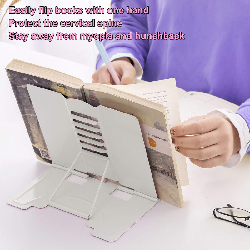 [Australia - AusPower] - MSDADA Book Stand Metal Reading Rest Book Holder Adjustable Cookbook Documents Holder Portable Sturdy Bookstands for Recipes Textbooks Tablet Music Books with Page Clips Gifts for Girls (Milky White) Milky White 