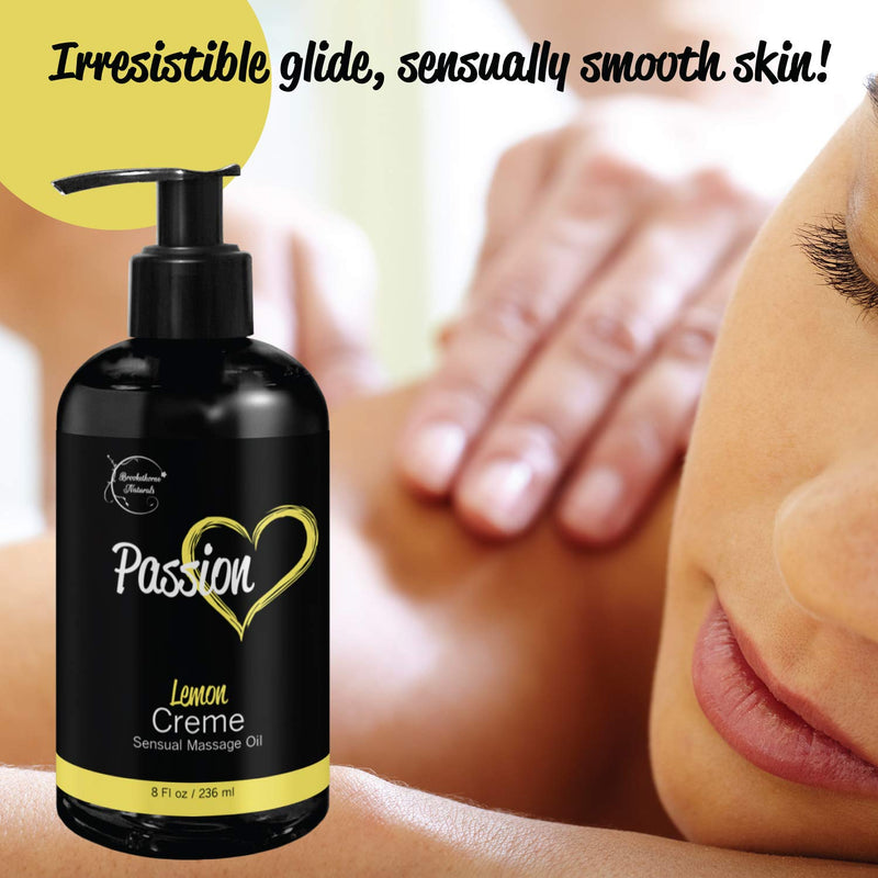 [Australia - AusPower] - Passion Sensual Massage Oil for Couples – All Natural, Lemon Crème Scent with Almond Oil & Jojoba Oil. Natural Body Oil for Dry Skin. Massaging Oil for Romance & Relaxation – 8oz 