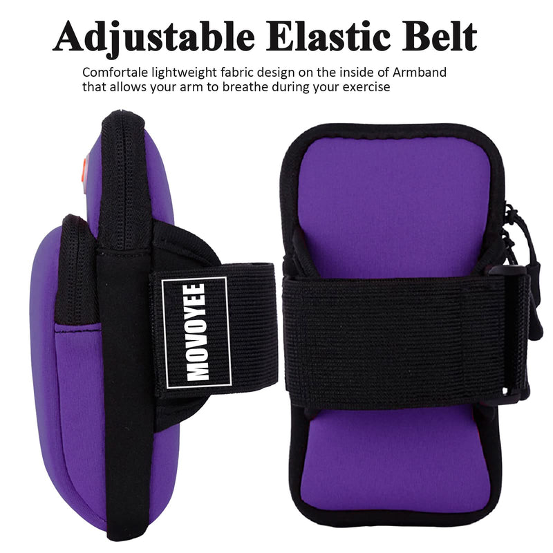 [Australia - AusPower] - MOVOYEE Running Armband Cell Phone Holder for iPhone 11 12 13 Pro Max Xs X Xr 8 Plus 7 6 SE Mini,Samsung Galaxy S20 S10 S9 S7,Key,Adjustable Strap Pouch,Fits Workout Exercise Sports Arm Band Sleeve 1-Purple 