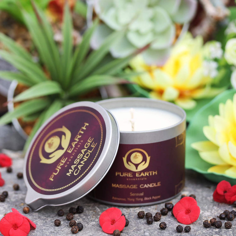 [Australia - AusPower] - Sensual Massage Candles for Couples - Skin Moisturizing Body Oil Candle for Play or Relaxation Vegan Massage Candle with Palmarosa, Ylang Ylang, Black Pepper (6 Ounce) - by Pure Earth Essentials Sensual 