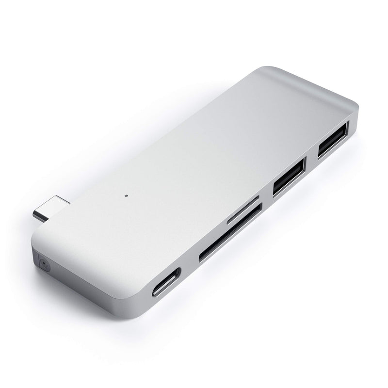 [Australia - AusPower] - Satechi Aluminum Type-C USB 3.0 3-in-1 Combo Hub with USB-C Pass-Through - Compatible with 2018 MacBook Air, 2018 iPad Pro, 2015/2016/2017 MacBook 12-Inch and More Silver 