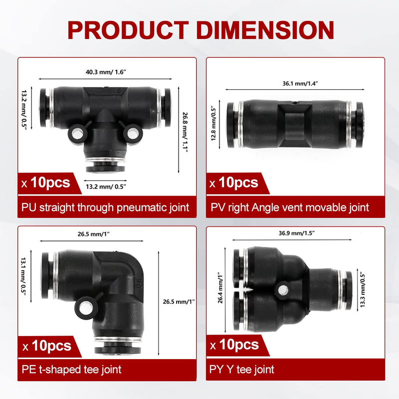 [Australia - AusPower] - ALAVENTE 40 Pcs 1/4” Push to Connect Air Fittings 6mm Pneumatic Fittings Kit Air Line Quick Fittings, Inlcude 10 Spliters + 10 Elbows + 10 Tee + 10 Straight Tubes 