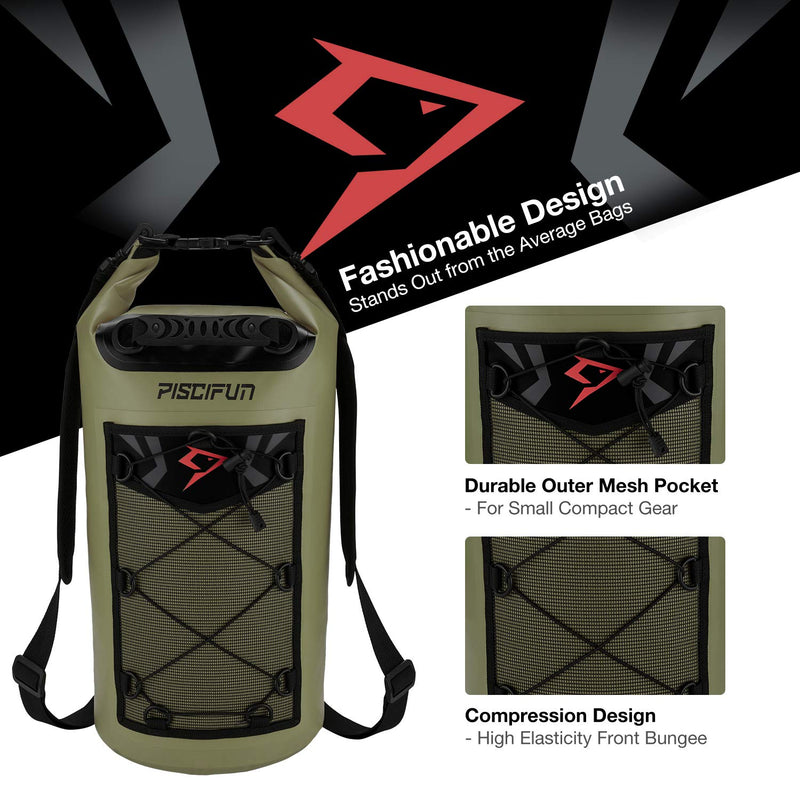 [Australia - AusPower] - Piscifun Waterproof Dry Bag Backpack 5L 10L 20L 30L 40L Floating Dry Backpack with Waterproof Phone Case for Water Sports - Fishing, Boating, Kayaking, Surfing, Rafting Gifts for Men and Women Army Green Dry Bag Combo 