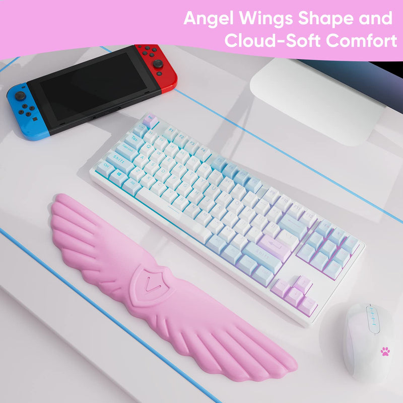 [Australia - AusPower] - Angel Wings Cloud Keyboard Wrist Rest, Soft Leather Memory Foam Wrist Support/Cushion for Cool Typing, Ergonomic Kwaii Wing Computer Palm Rest for PC Gaming/Office/Laptop/Hand Pad/Cute Desk/Mac(Pink) Pink 
