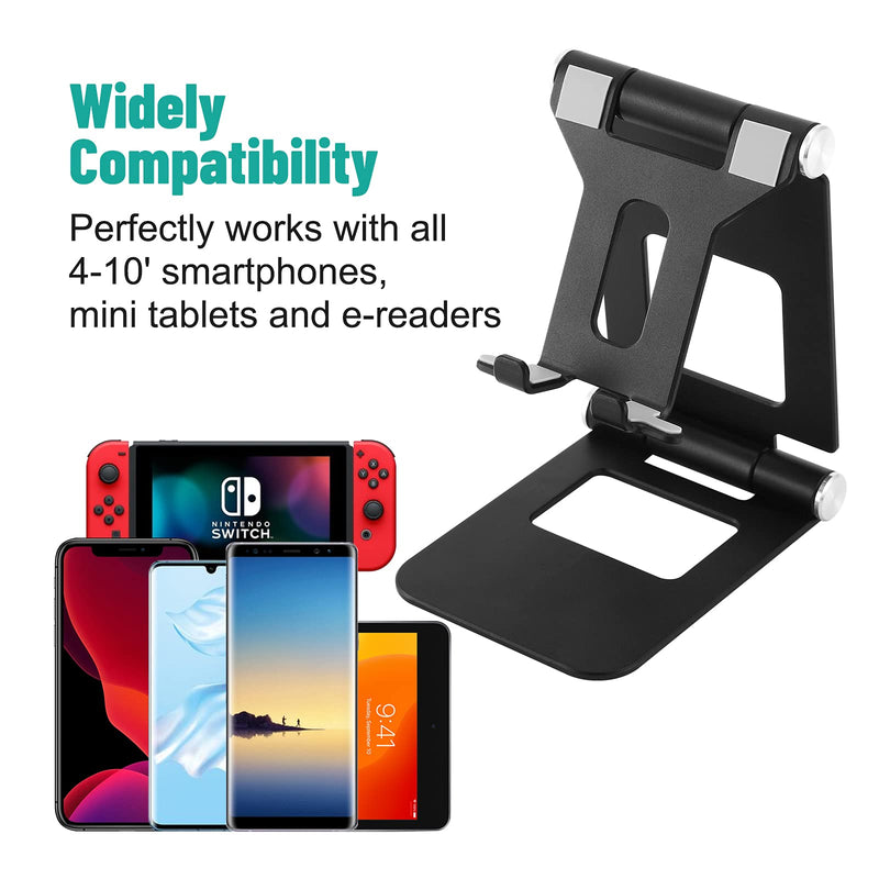 [Australia - AusPower] - Cell Phone Stand Fully Foldable,Adjustable Alloy Aluminum Desktop Phone Holder Cradle Dock Compatible with iPhone 12 Pro 11 Pro Xs Xs Max Xr X 8, iPad Mini, Tablets (7-10"), All Smartphones,Kindles 