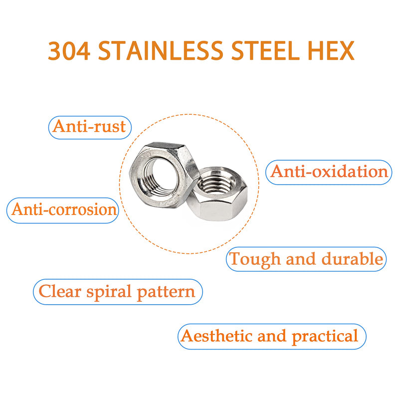 [Australia - AusPower] - TWCC 95 PCS Assorted Stainless Steel Hex Nuts Assortment Kit M3 M4 M5 M6 M8 M10 Metric Hex Nut Set Hardware 