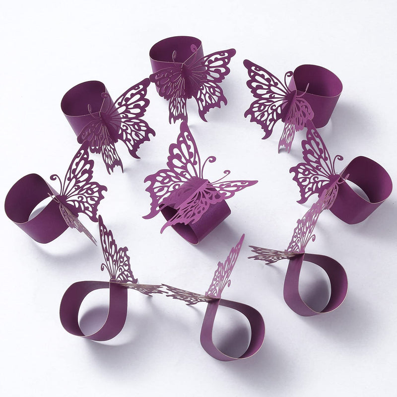 [Australia - AusPower] - MORGIANA Disposable Decorative 3Dbutterfly Napkin Ring (50 pcs) Christmas Mother's Day Wedding Banquet Dinner Decoration (Purple-Butterfly) Purple-butterfly 