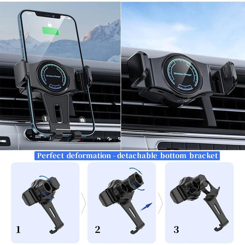 [Australia - AusPower] - [Upgraded Version] Wireless Car Charger Mount,15W Qi Fast Charging Auto-Clamping Car Phone Holder, Air Vent Windshield Dashboard Car Phone Mount for iPhone 13/12/11/X/8,Samsung S20/S10/Note20/Note10 black 