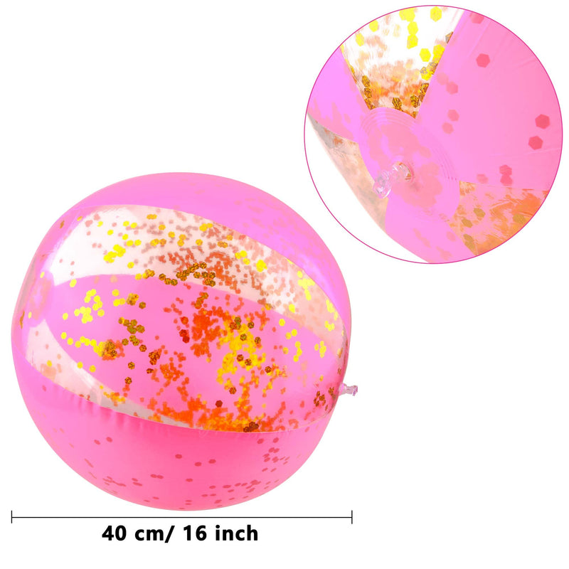 Sonarun 6 Pieces Inflatable Beach Ball Glitter Pool Party Balls Pink 