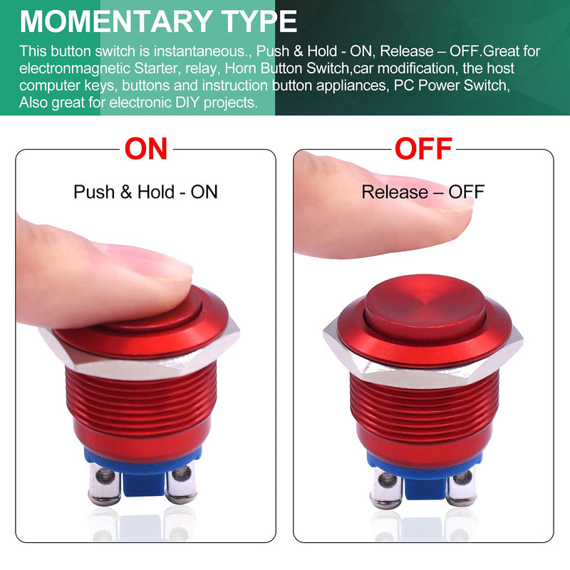 [Australia - AusPower] - Twidec/19mm Waterproof Red Metal Shell Momentary Raised Top Push Button Switch 3A/12~250V SPST 1NO Start Button for car Modification Switch（Quality Assurance for 1 Years） M-19-R-G 