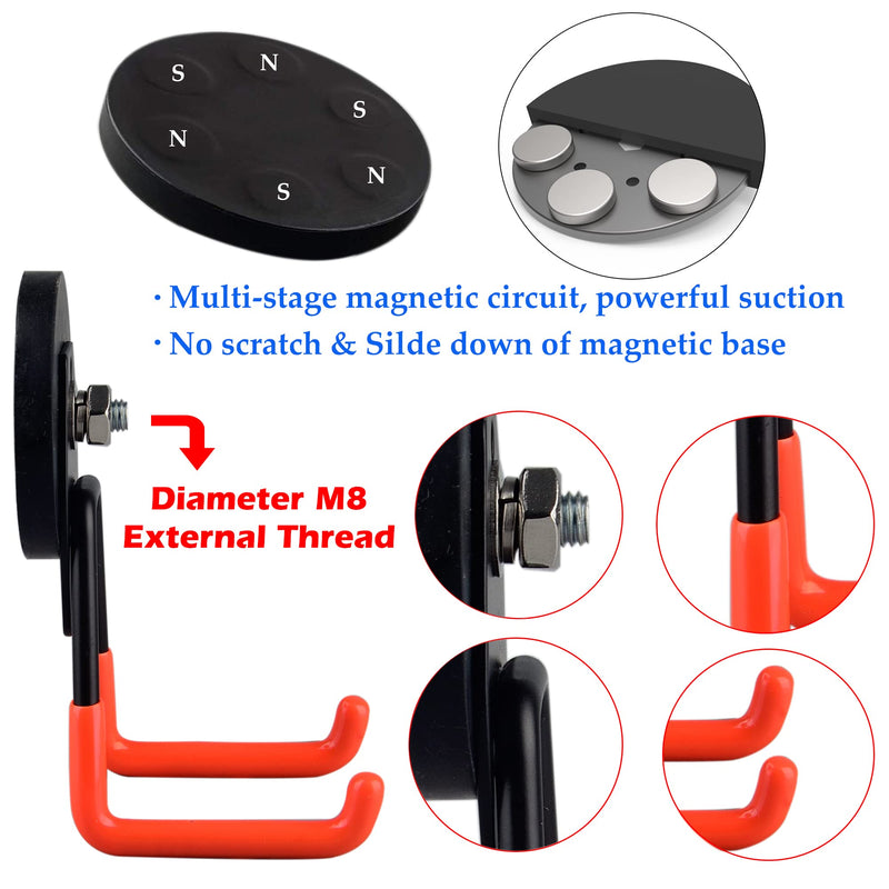 [Australia - AusPower] - ULIBERMAGNET Heavy Duty Large Garage Magnet Hooks, 2 Pack Strong Storage Utility Magnetic Hooks with Anti-Slip Coating for Indoor & Outdoor Hanging (Orange) 2.59INCH MEDIUM L Orange 