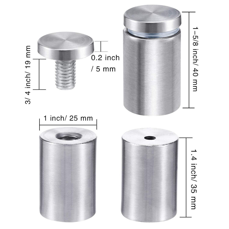 [Australia - AusPower] - Sign Standoff Screws Advertising Screws Stainless Steel Wall Standoff Mounts Glass Acrylic Nail, 8 Pieces (1 x 1-5/8 Inch) 1 x 1-5/8 Inch 