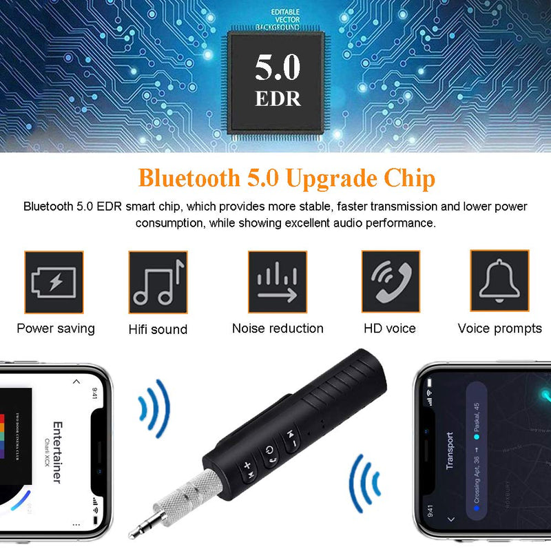[Australia - AusPower] - Bluetooth V5.0 Receiver, KINDRM Mini Wireless Bluetooth 3.5mm Jack Aux Adapter Portable Bluetooth Stereo Output Audio Receiver for Headphones, Speakers, Car/Home Stereo System(Black) 