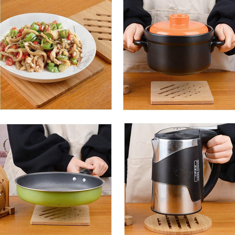 [Australia - AusPower] - Bamboo Trivet Kitchen Bamboo Hot Pads Trivet Natural Bamboo Trivet Mat Set for Hot Dishes/Pot/Bowl/Teapot/Hot Pot Holders 2 square 2 roundness 1 storage rack 