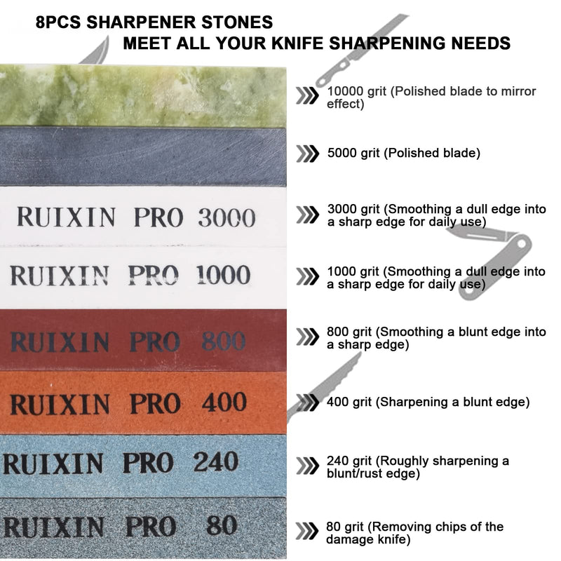 [Australia - AusPower] - 8Pcs Knife Sharpening Stones for RUIXIN Pro RX-008 Knife Sharpener Fixed-angle kit, Professional Whetstone Set Grindstone Polishing Stone without Base 80/240/400/800/1000/3000/5000/10000 Grit 8pcs without base 