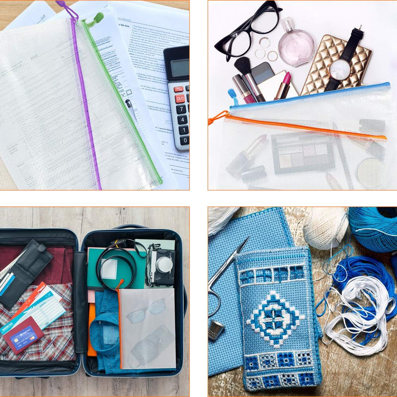 [Australia - AusPower] - Umriox 24PCS Plastic Mesh Zipper Pouch, Zipper Bags, Letter Size/A4 Size Waterproof Document Pouch, for School Office Supplies and Travel Cosmetics Travel Accessories 