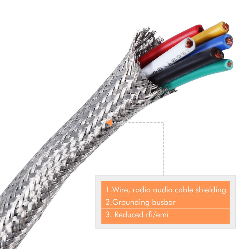 [Australia - AusPower] - FOURUB Expandable Mesh Braided Wires Grounding Straps Shielding Audio Cables emf/rfi Interference,Tinned Copper Braided Sleeves for Cover Wire (1/2"-12FT) 