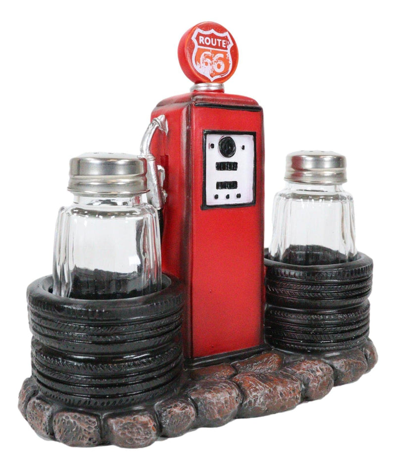 [Australia - AusPower] - Ebros Gift Vintage Nostalgia Route 66 Highway Stop Old Fashioned Red Gas Pump Station Salt and Pepper Shaker Holder Figurine Cross Country Road Trip Lovers Kitchen Accent 