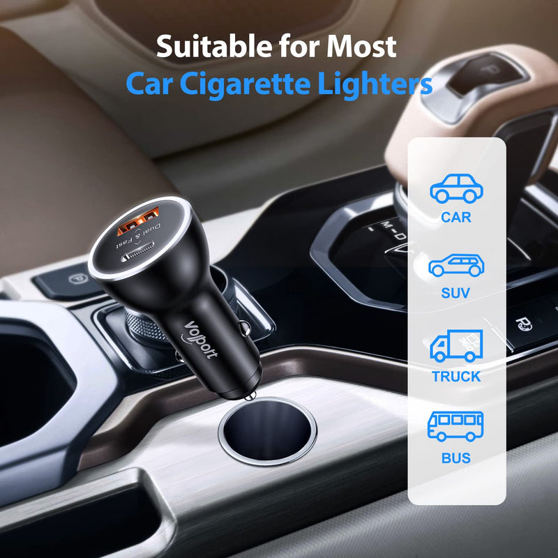[Australia - AusPower] - PD Fast Charging Car Charger with MFi Certified USB C Lightning Cable Carplay Cord 3.3ft, VOLPORT Auto Quick Adapter 18W Car Charger Power Delivery for iPhone 13/12/11 Pro Max Xs Max XR X 8 Plus iPad Black 
