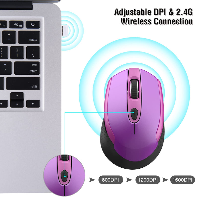 [Australia - AusPower] - RaceGT Wireless Computer Mouse, 2.4G Silent Cordless Mouse for Laptop, Mouse with 6 Buttons and 3 Adjustable DPI for Laptop, Deskbtop, MacBook , PC (Purple) purple 