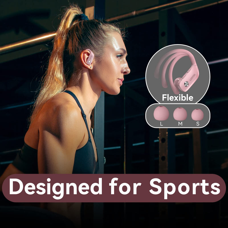 [Australia - AusPower] - Wireless Earbuds Bluetooth Headphones 48hrs Play Back Sport Earphones with LED Display Over-Ear Buds with Earhooks Built-in Mic Headset for Workout Pink BMANI-VEAT00L 